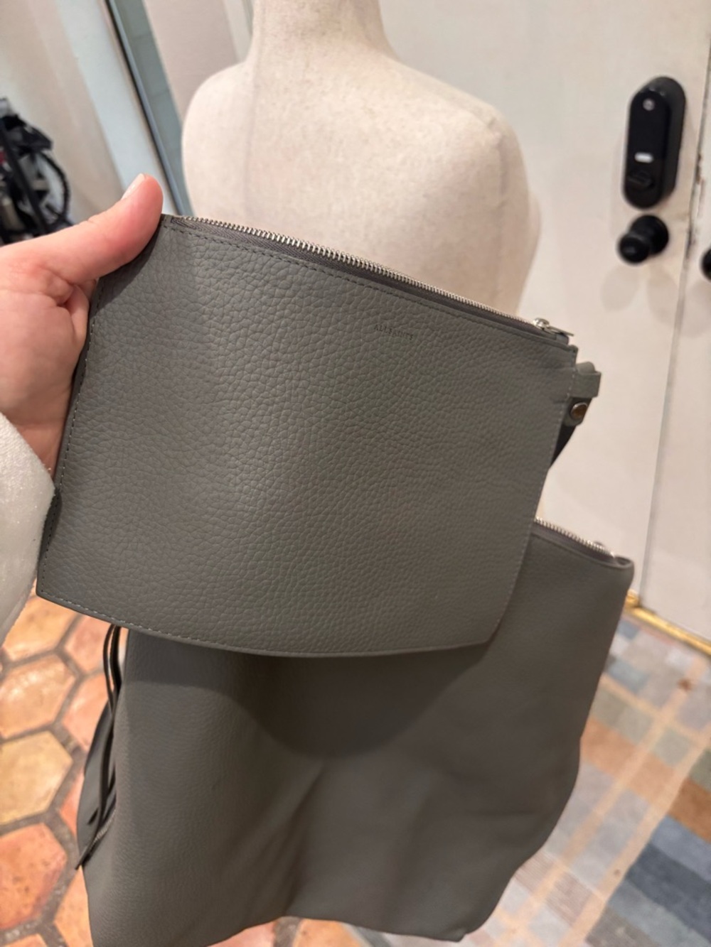 AllSaints Taupe Leather Convertible Backpack Tote - Picture 5 of 13